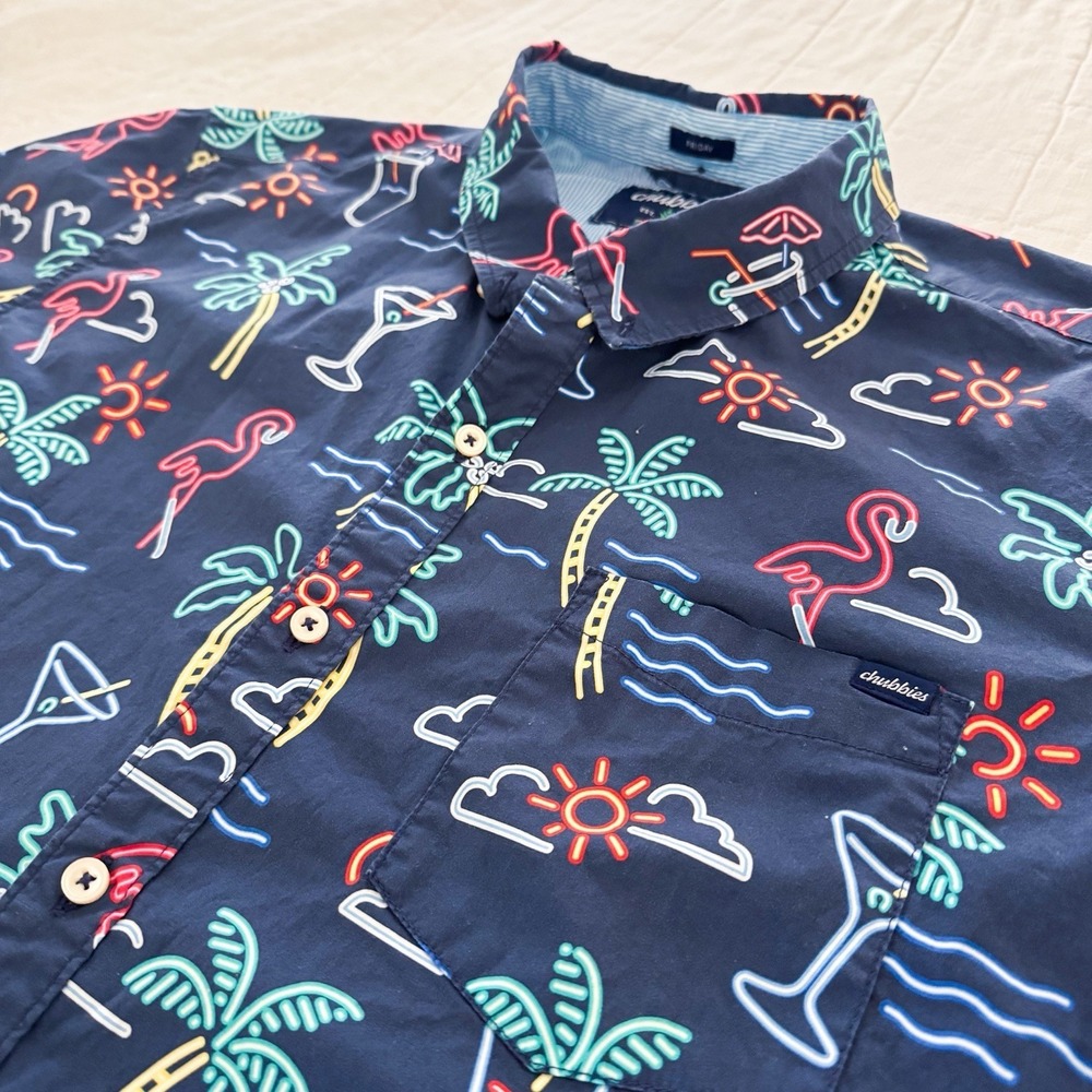 Chubbies Men's Button Down Neon Lights Friday Shirt XXL 2XL